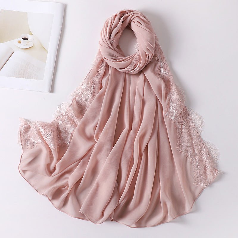 Hijab en mousseline avec perles et bordure en dentelle (MH218)