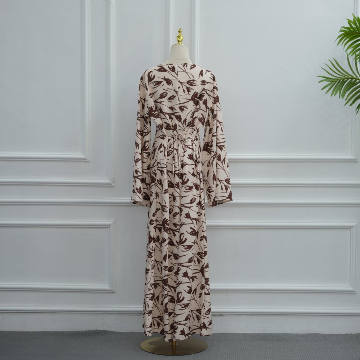 Robe Maxi Imprimée à Manches Cloche Froissées-Délavées (MS474)