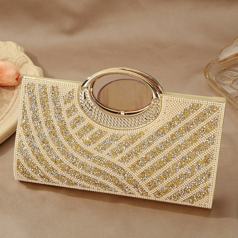 Sac Pochette Vintage à Grande Anse Circulaire Ornée de Strass Scintillants (MAC430)
