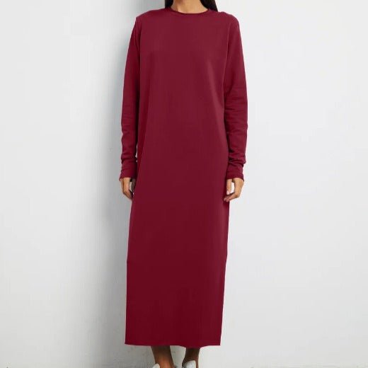 Robe Maxi Pull-over Classique | Robe Unie à Col Rond et Manches Longues (MA317)