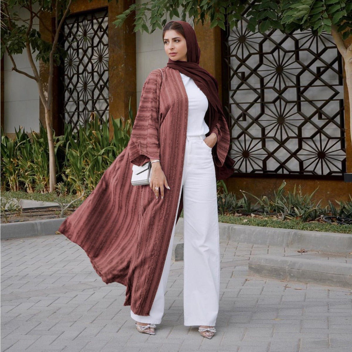 Cardigan Abaya Tricoté Vintage | Veste Longue Ouverte Modeste pour Femme (MOA217)