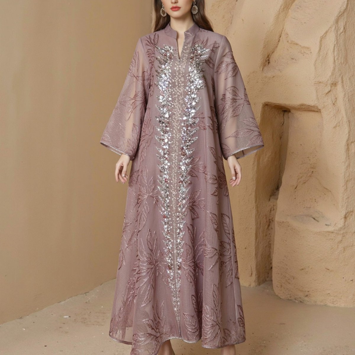 Abaya en Mesh Brodée de Sequins (MA415)