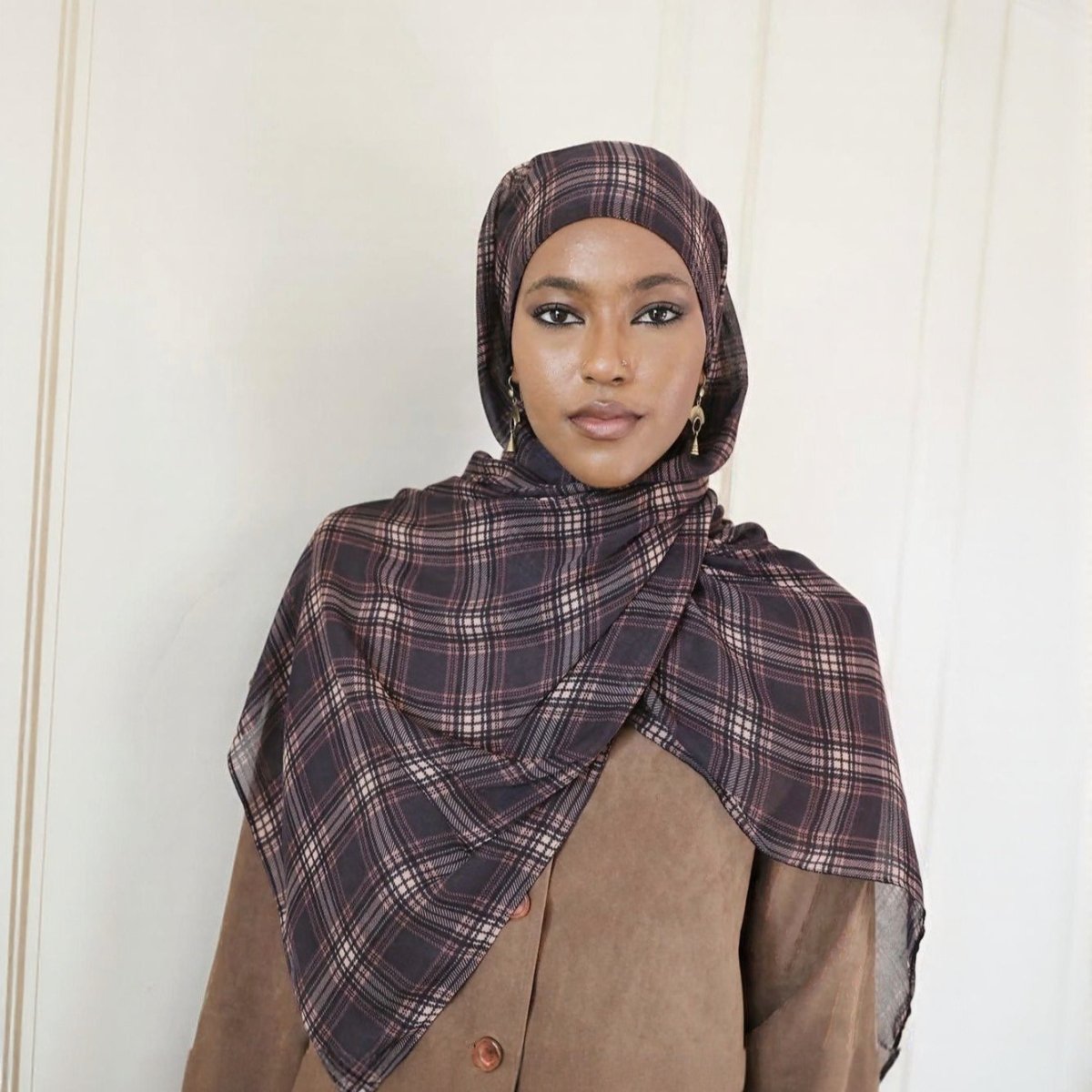 Écharpe Hijab en Coton Imprimé | Foulard Long Doux et Respirant (MH201)