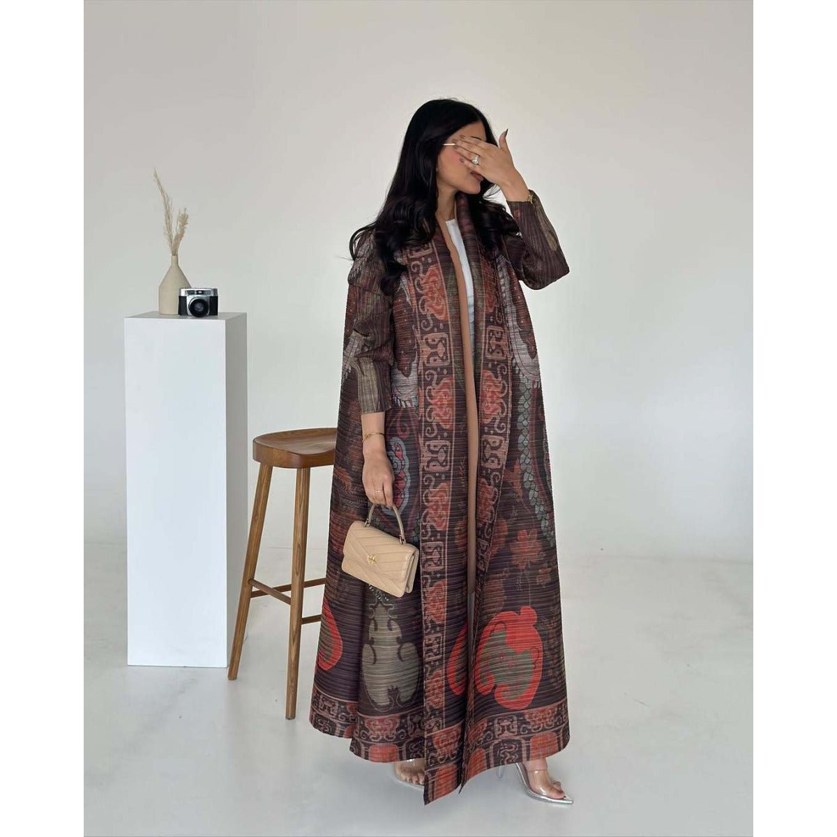Trench-coat Musulman à Imprimé Floral - Veste Cape Robe Modeste pour la Ville (MOA212)