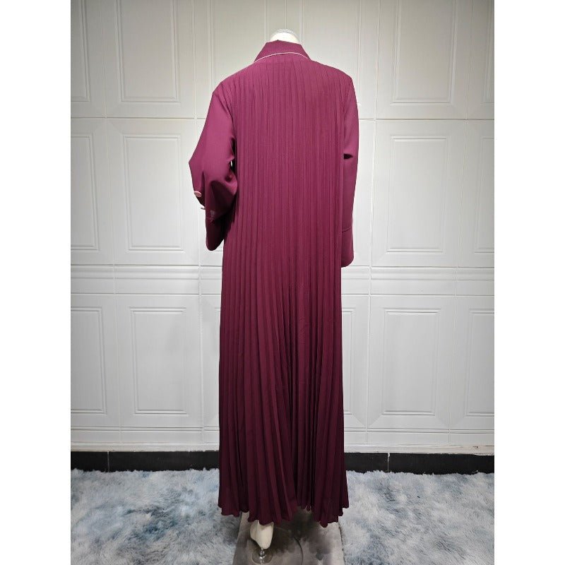 Robe longue automne et hiver à ouverture avant | Abaya cardigan plissée unie (MOA218)
