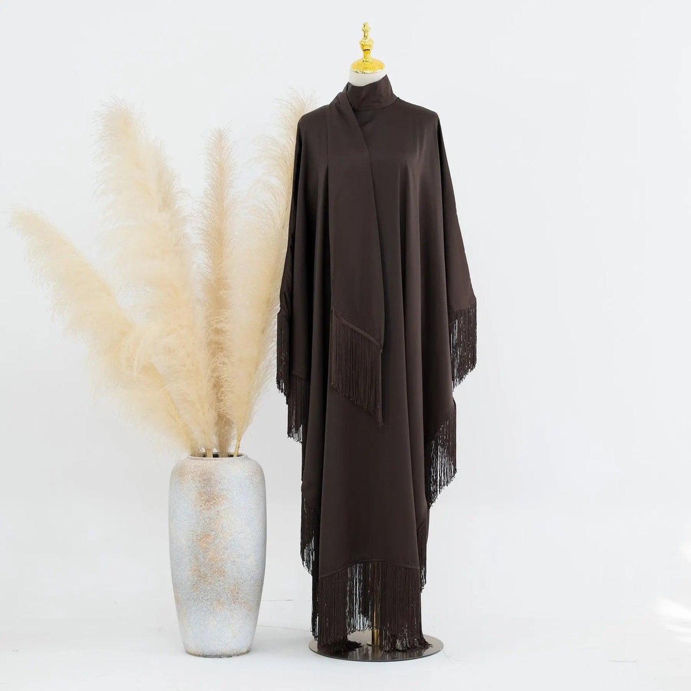 Abaya de Soirée à Manches Chauve-Souris et Franges (MA047)