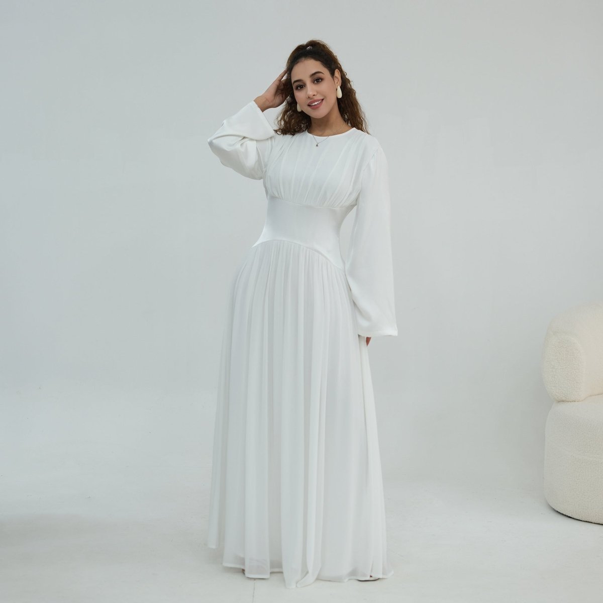 Robe Maxi Manches Évasées en Mousseline(MS498)