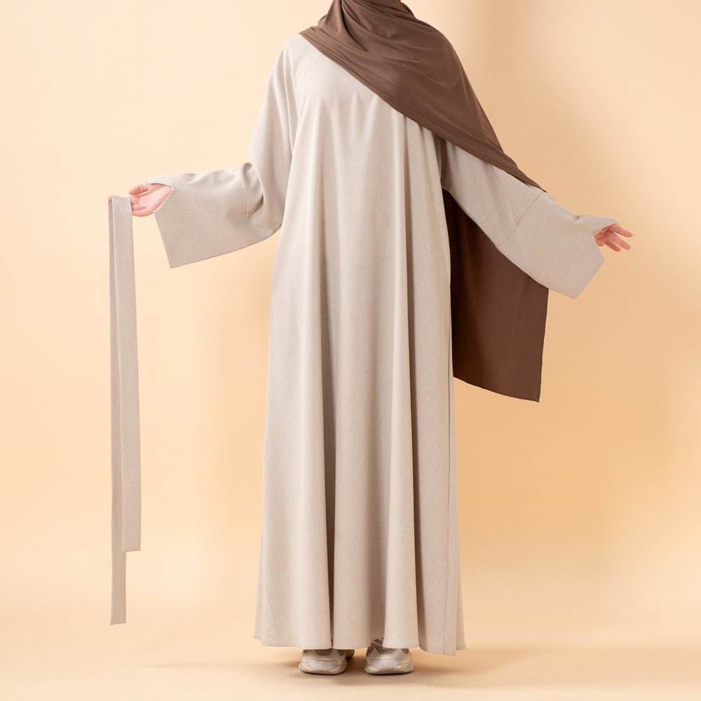 Abaya pull effet lin premium avec poches (MA341)