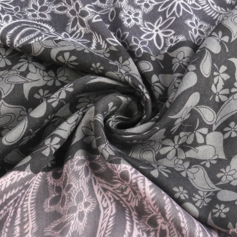 Écharpe Hijab Imprimé Paisley Toucher Cachemire | Châle 180x85cm à Franges avec Motifs Traditionnels (MH150)