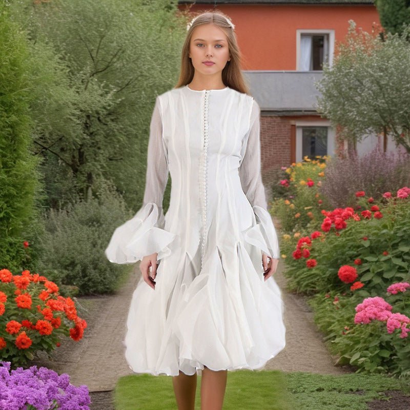 Robe à ourlet volanté avec manches transparentes (MS304)