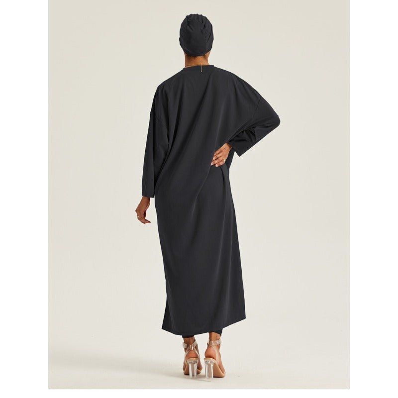 Robe Maxi à Épaules Tombantes et Col Rond - Abaya Modeste Unie avec Fentes Latérales (MA309)