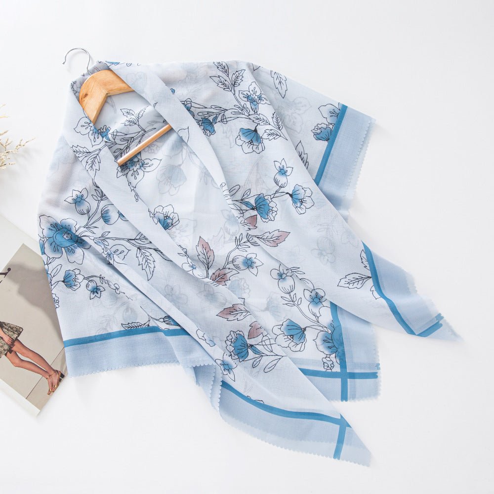 Hijab en voile MH072 à imprimé floral carré, à bordure ondulée
