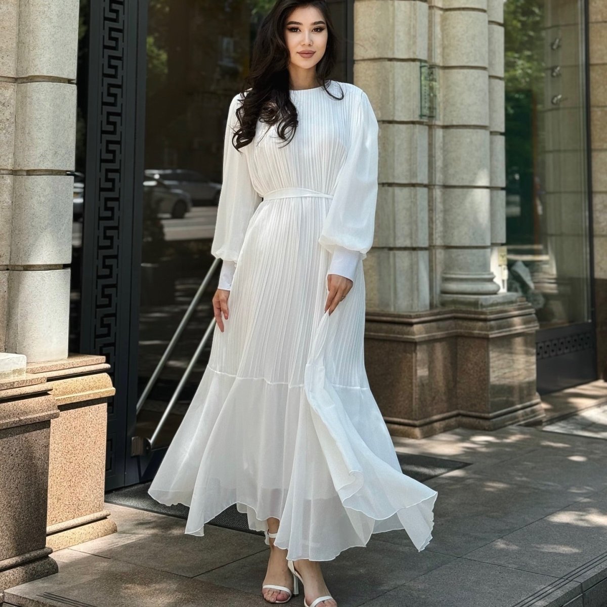 Robe Maxi Plissée à Volants (MS466)