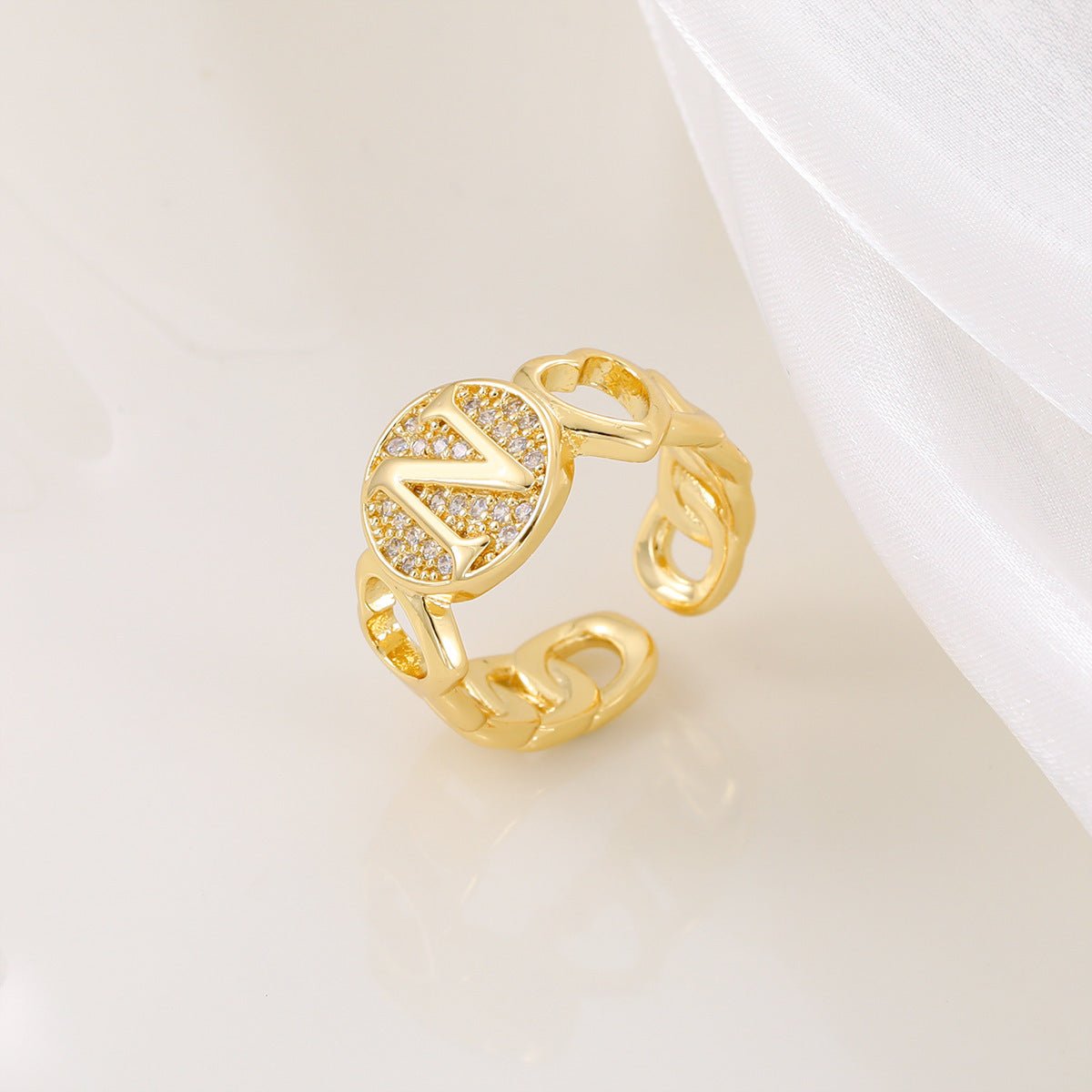 Ensemble MAC186 Cuivre avec Zircon, Bague Lettre Love Brillante Plaqué Or Réel 18K