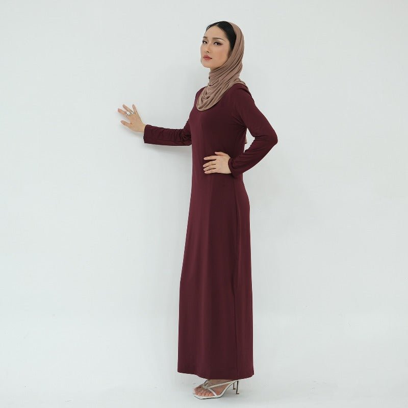 Robe de base essentielle en soie de lait ultra longue, douce et superposable | Robe maxi à enfiler, col rond (MA319)