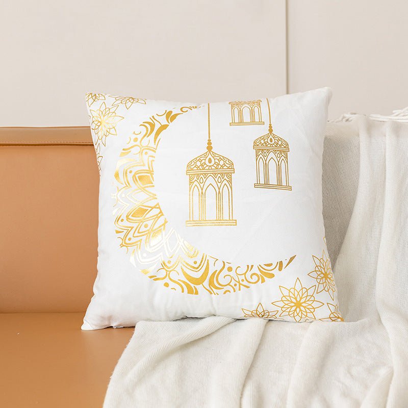 Housse de coussin en peluche courte avec impression à chaud "Eid Moon" (MR076)