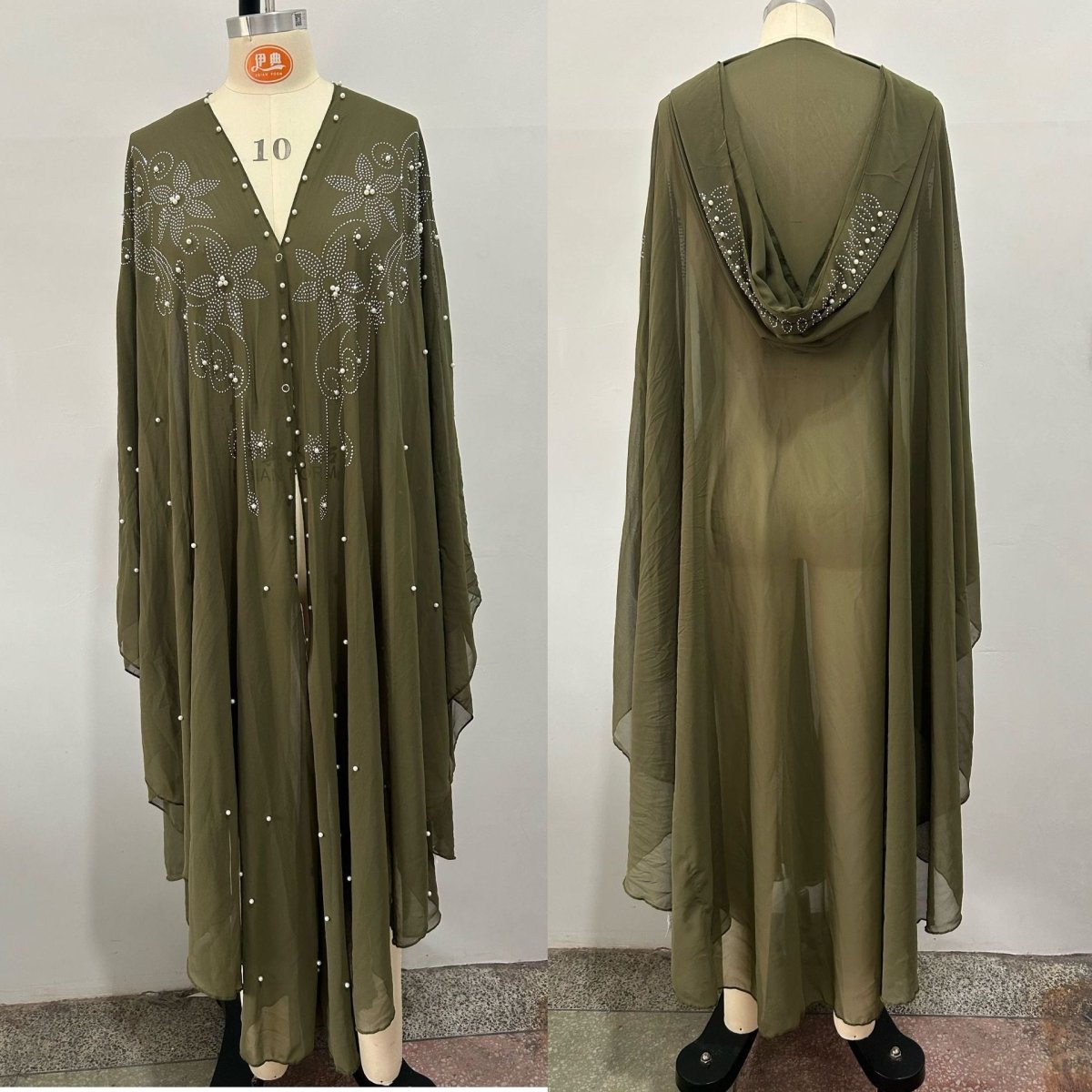 Cape Abaya à capuche ornée de cristaux et de perles (MA366)