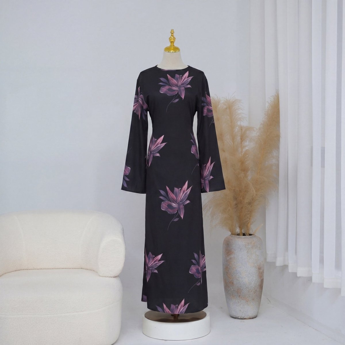 Robe Maxi à Imprimé Floral avec Manches Cape (MS440)