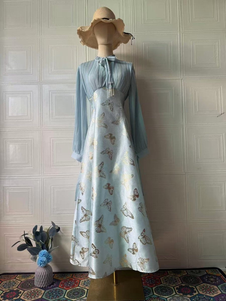 Robe Maxi Élégante à Manches Longues, Abaya à Motif Papillon / Robe Longue (MA219)