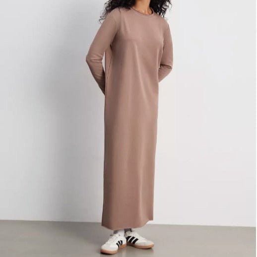 Robe Maxi Pull-over Classique | Robe Unie à Col Rond et Manches Longues (MA317)