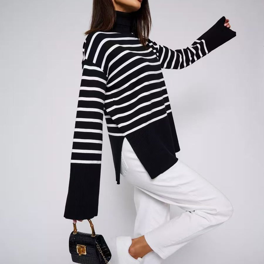 Pull Col Roulé Rayé | Pull Oversize Colorblock (MS252)