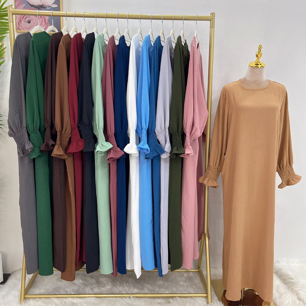 Abaya à Manches Élastiquées | Abaya Unie en Crêpe avec Manche Élastiquée (MA107)