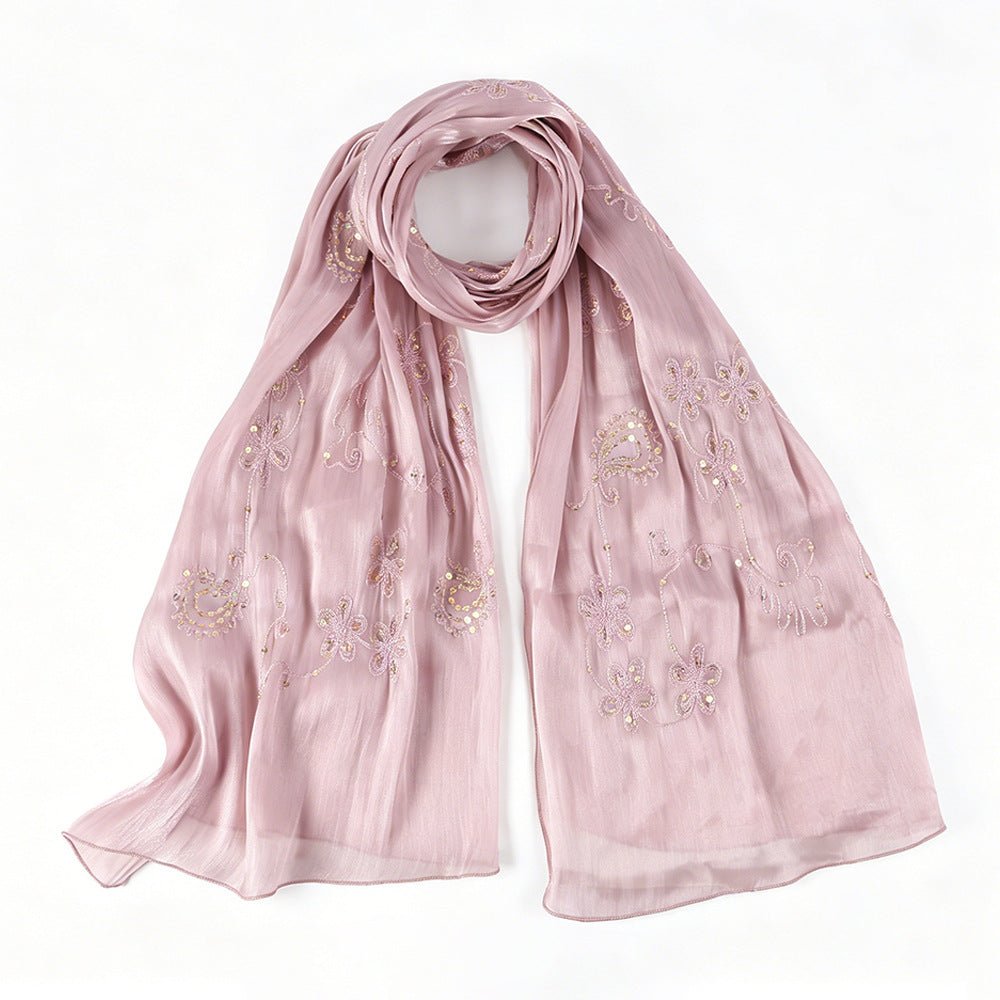 Écharpe Hijab Brodée à Fleurs et Sequins (MH244)