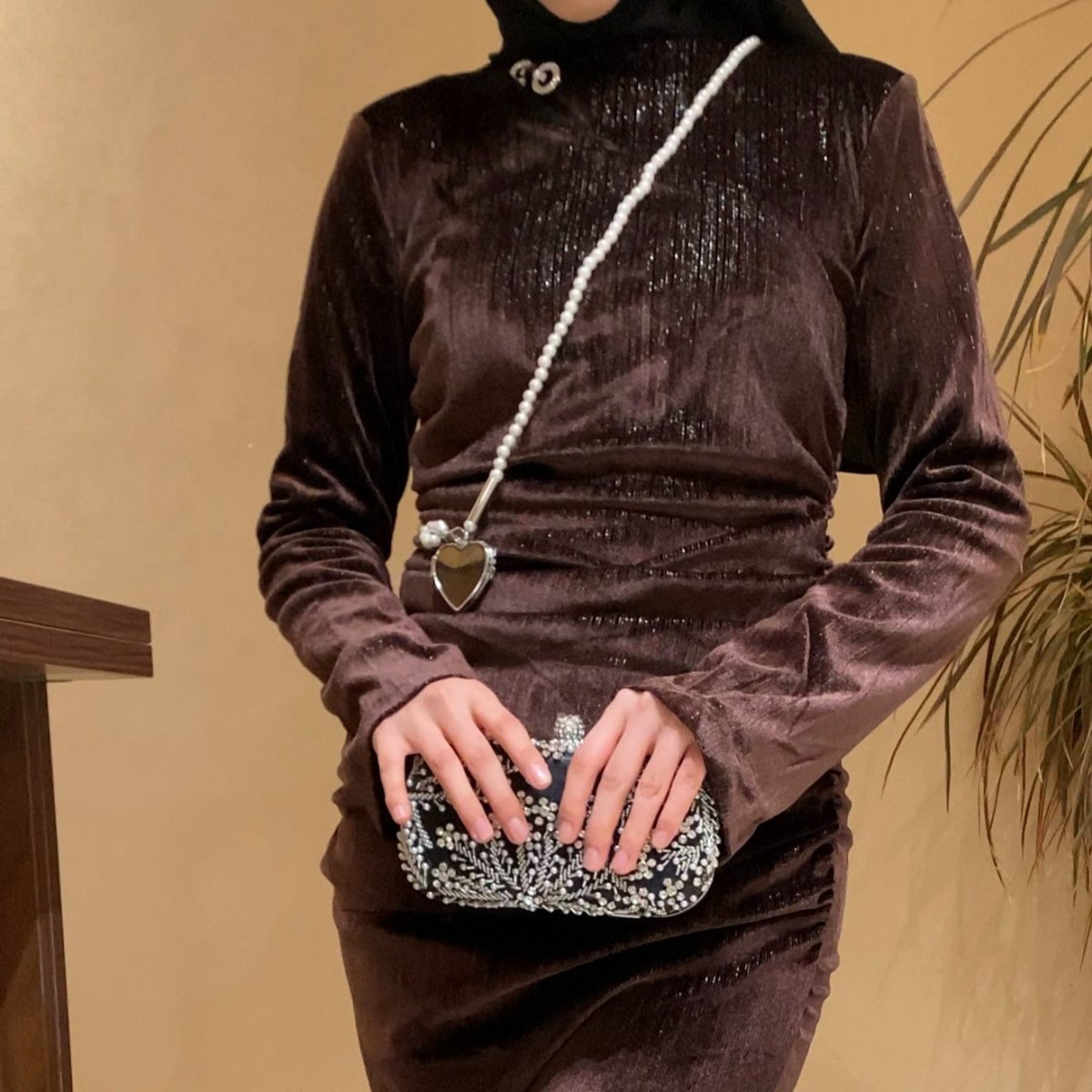 Robe Sirène en Velours Scintillant Froncée (MA358)