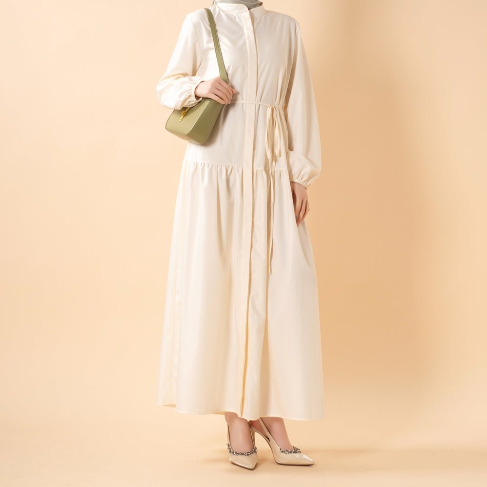 Robe Abaya Maxi Trench Cintrée en Ligne A avec Poches (MA422)