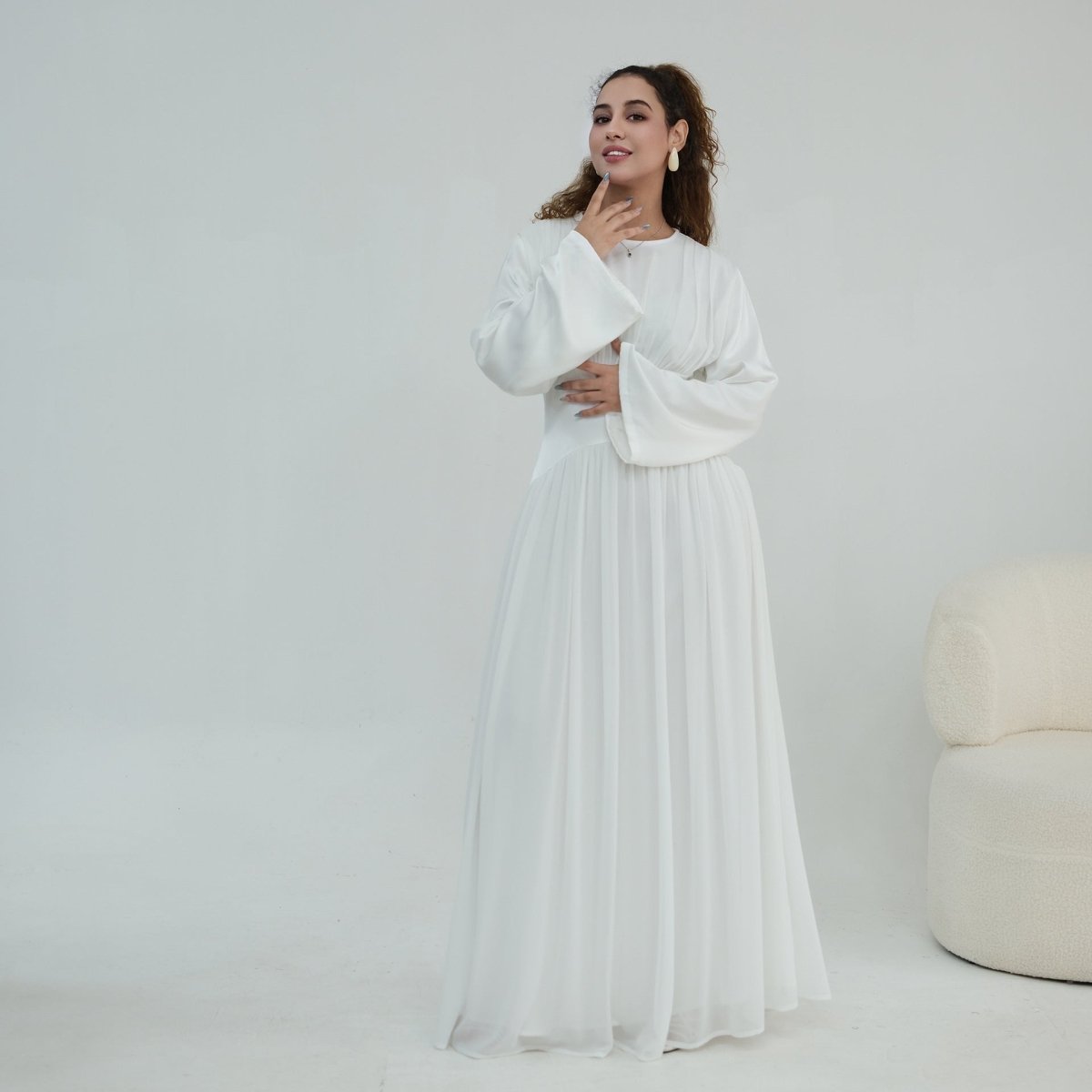 Robe Maxi Manches Évasées en Mousseline(MS498)