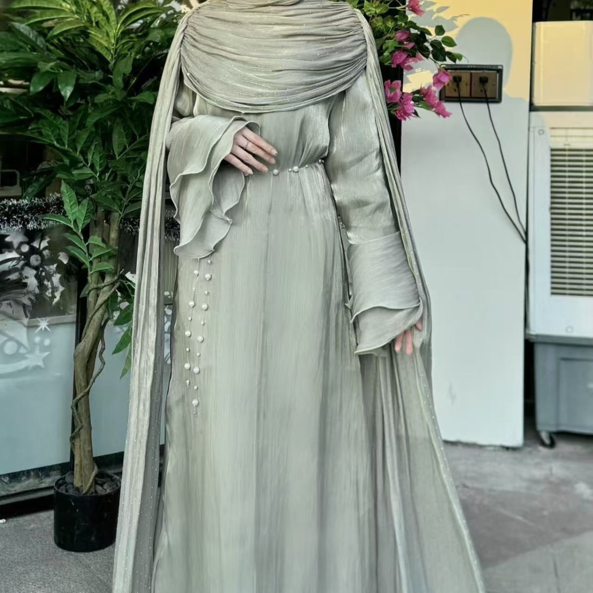 Robe Abaya Maxi à Manches Cape Plissées (MA430)