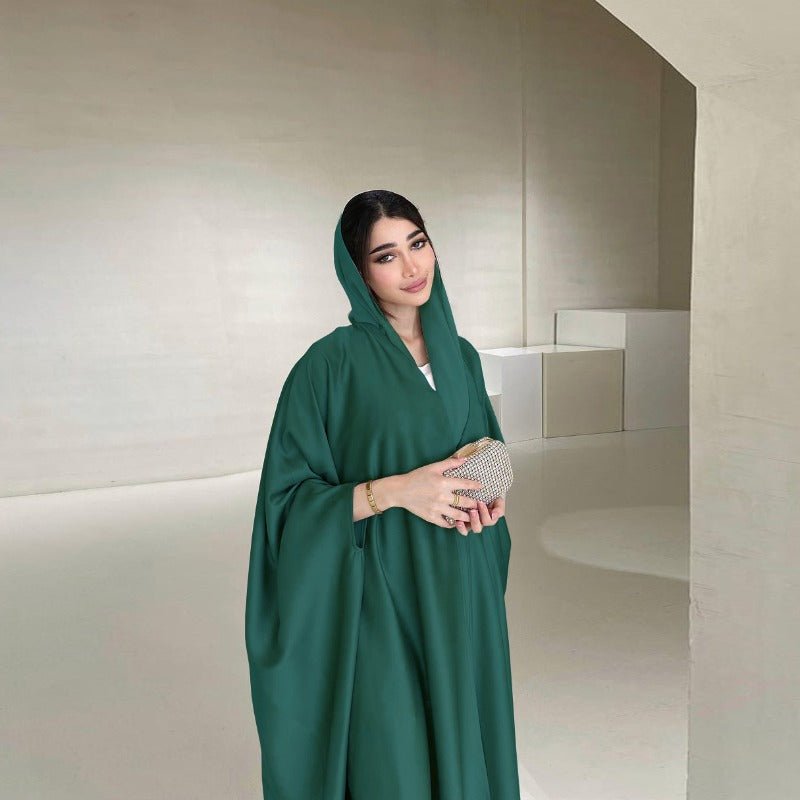 Robe Abaya à Manches Chauve-Souris Douces | Robe Cardigan en Satin à Col en V (MOA224)