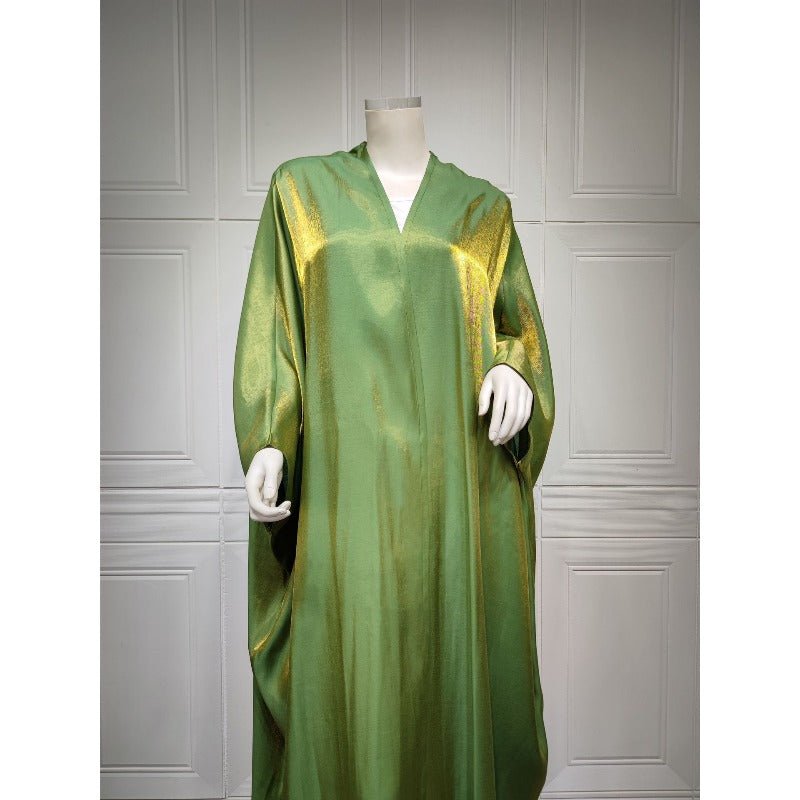 Robe Abaya Luxueuse en Satin de Soie à Manches Chauve-souris | Robe de Soirée Pudique Col en V (MOA225)