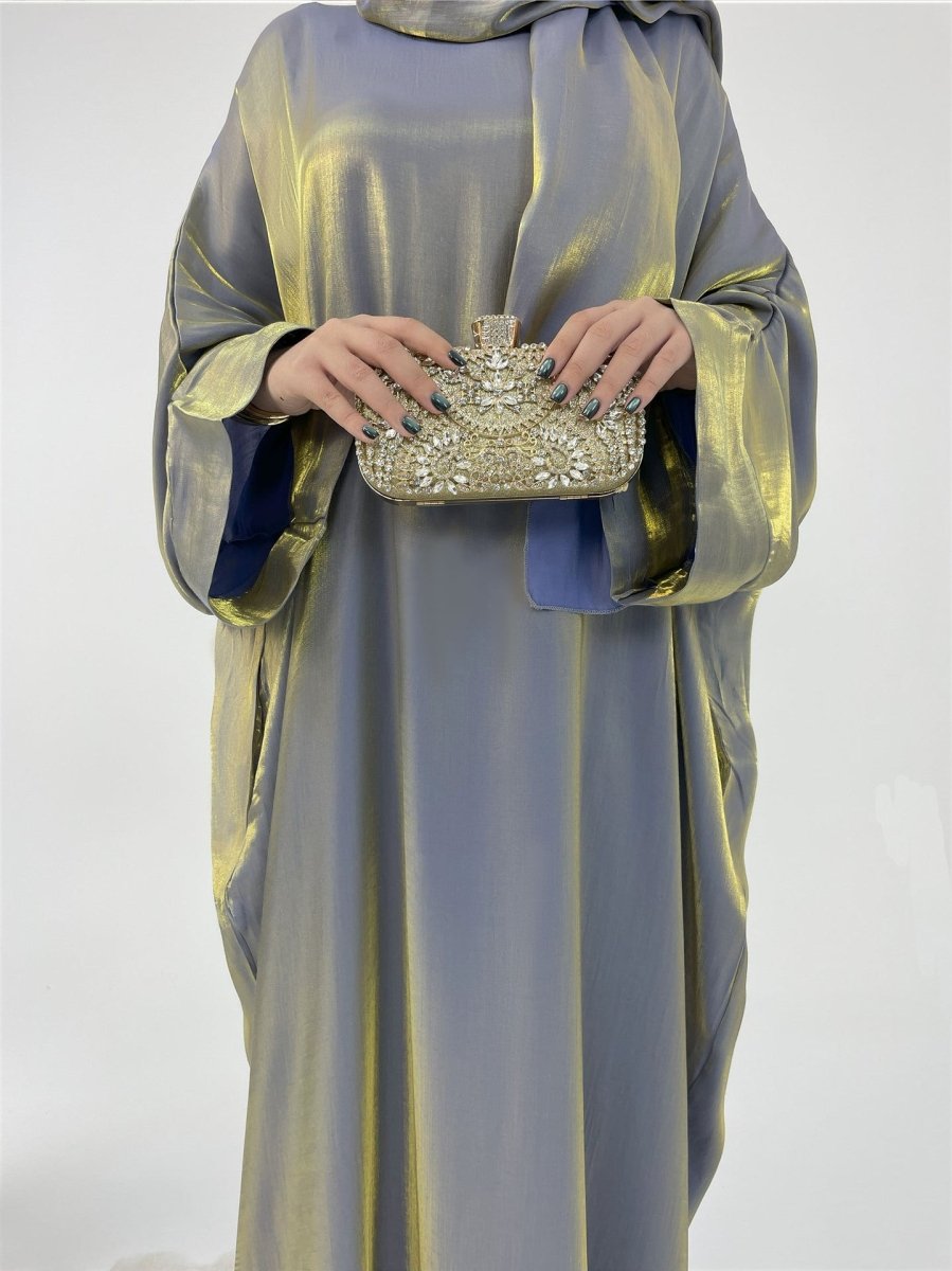 Robe Abaya de Luxe à Manches Bouffantes | Tenue de Soirée Élégante Musulmane, Robe Modeste Brillante (MA245)
