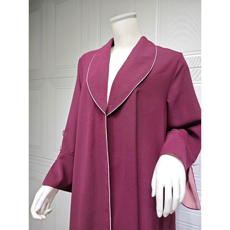 Robe longue automne et hiver à ouverture avant | Abaya cardigan plissée unie (MOA218)