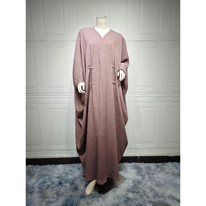 Cardigan Abaya Col en V | Kimono à Manches Chauve-Souris avec Boutons Perlés (MOA226)