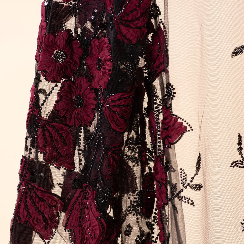 Abaya ouverte de luxe couture ornée de fleurs 3D (MOA300)