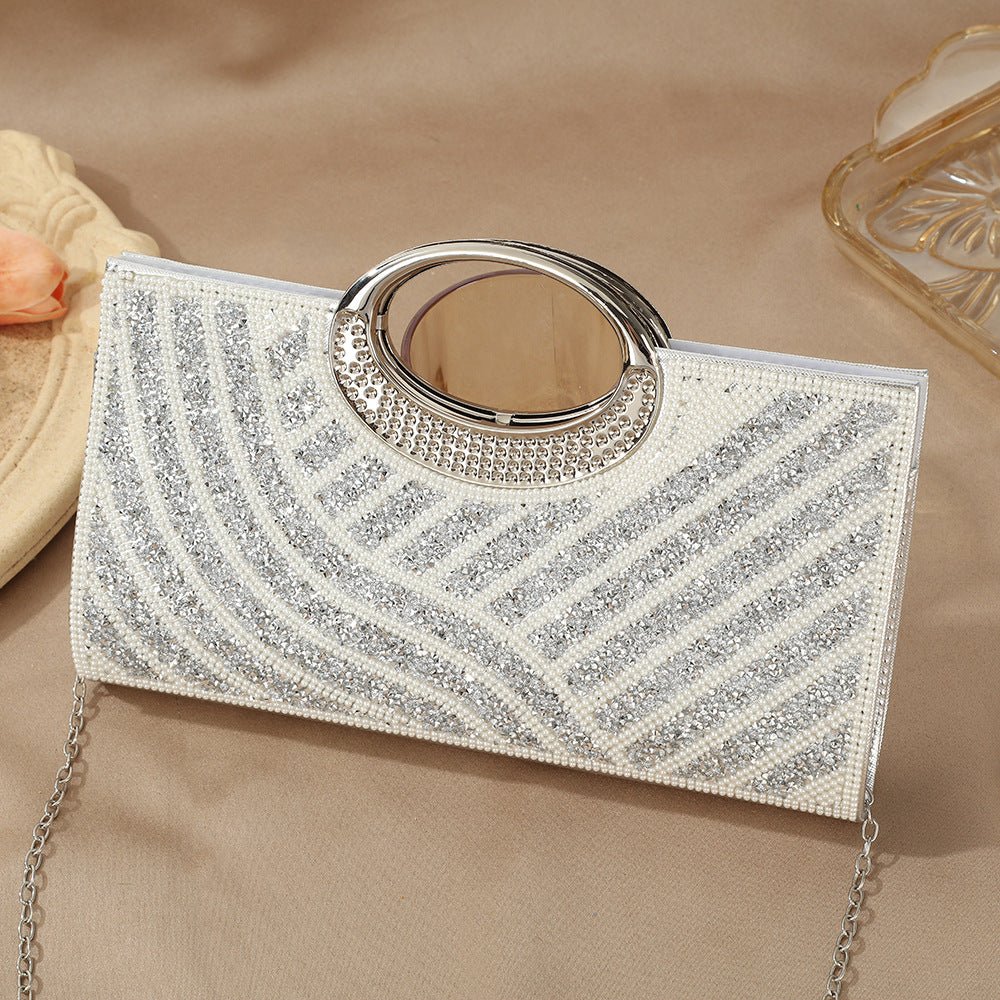 Sac Pochette Vintage à Grande Anse Circulaire Ornée de Strass Scintillants (MAC430)