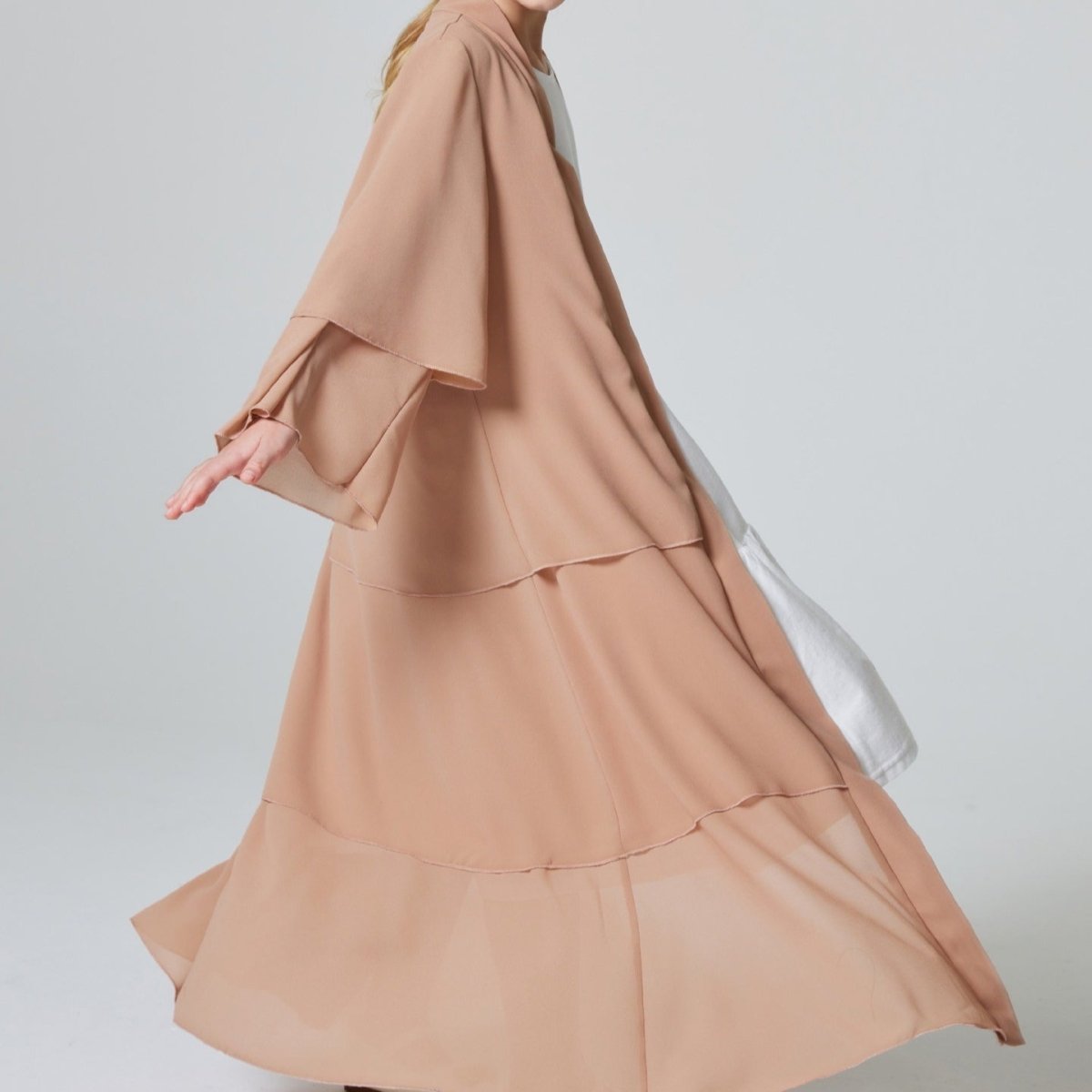 Abaya ouverte en mousseline unie 3 couches pour fillettes (MKG009)