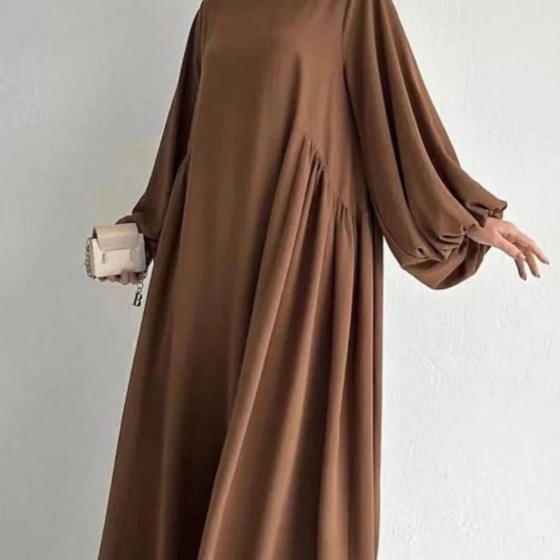 Abaya modeste coupe ample à manches lanternes | Abaya enfilable en crêpe glacé (MA153)