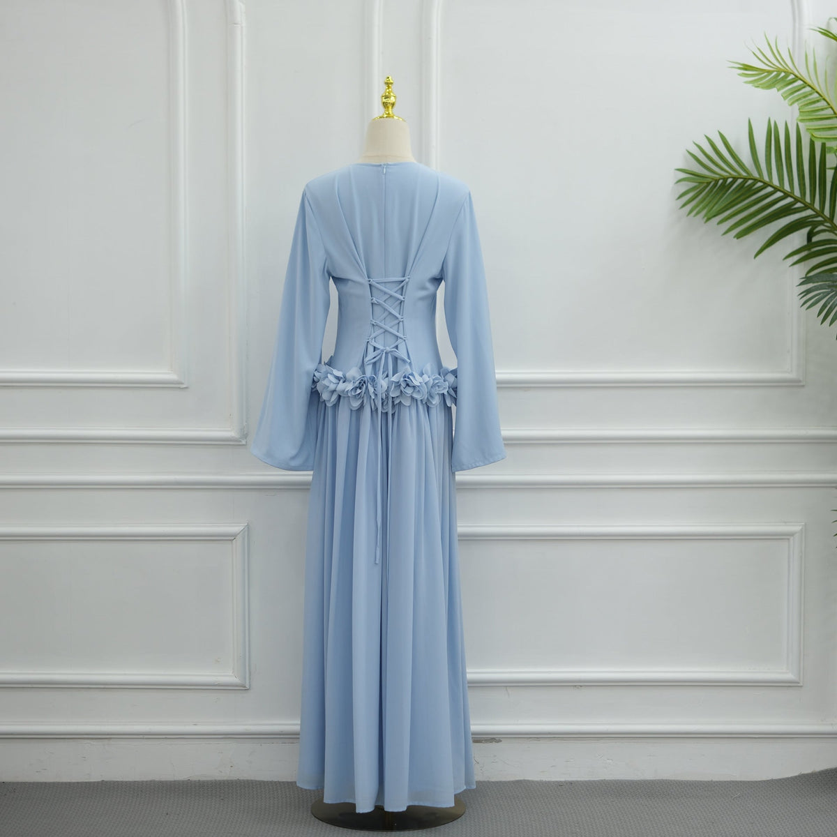 Robe Maxi Ajustée à la Taille 3D Rose(MS515)