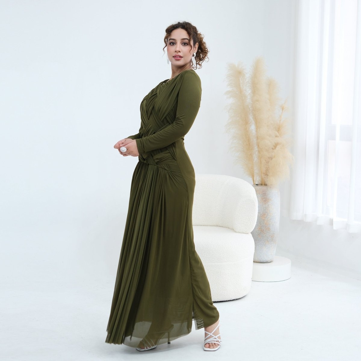 Robe longue en tulle avec bustier tressé à brides croisées (MS454)