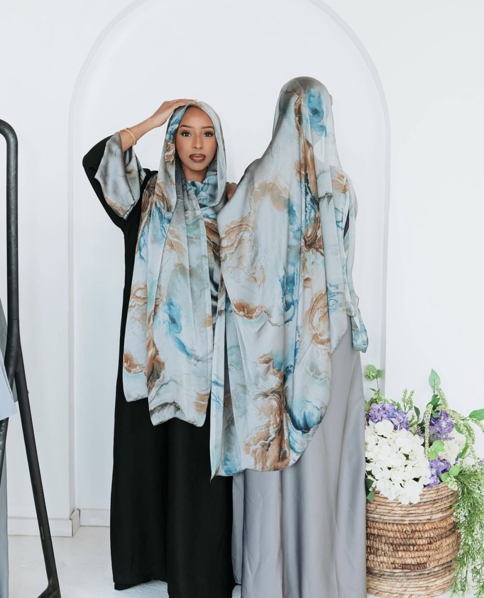 Foulard Hijab Imprimé Luxueux Aspect Soie | Grand Hijab Rectangulaire 180x85cm (MH146)