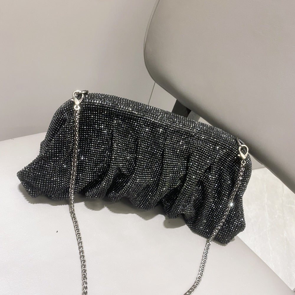 Sac de Soirée Clouté Plissé "Full of Diamond" à Bandoulière avec Fermoir, Sac Femme (MAC257)