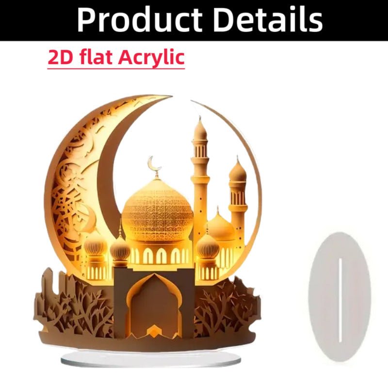 Croissant islamique avec motifs islamiques - Ornement de bureau en acrylique (MAC398)