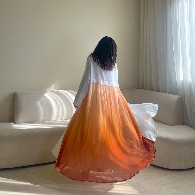 Robe Abaya Plissée Élégante à Dégradé | Robe Longue en Mousseline Pudique pour Femme Musulmane (MOA223)