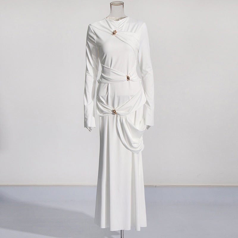 Robe Drapée avec Broches Bijoux (MS347)