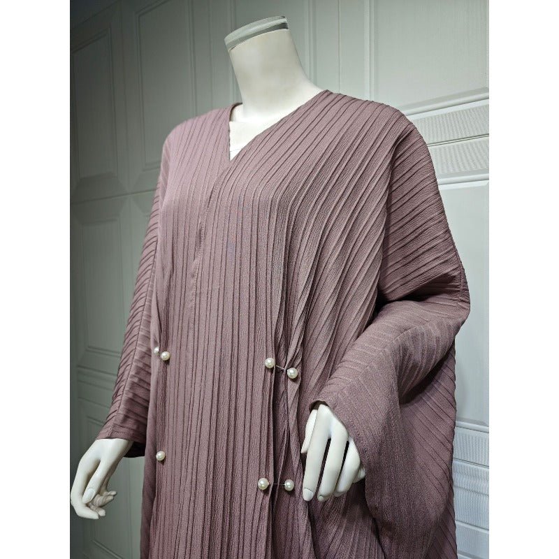 Cardigan Abaya Col en V | Kimono à Manches Chauve-Souris avec Boutons Perlés (MOA226)