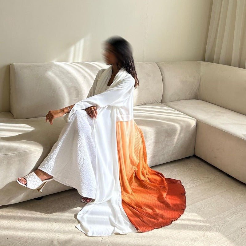 Robe Abaya Plissée Élégante à Dégradé | Robe Longue en Mousseline Pudique pour Femme Musulmane (MOA223)
