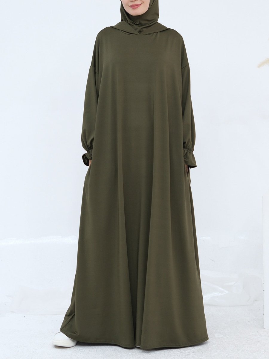 Robe Maxi à Capuche en Milk Silk Confortable avec Poches | Robe à Manches Longues et Poignets Élastiques (MA321)